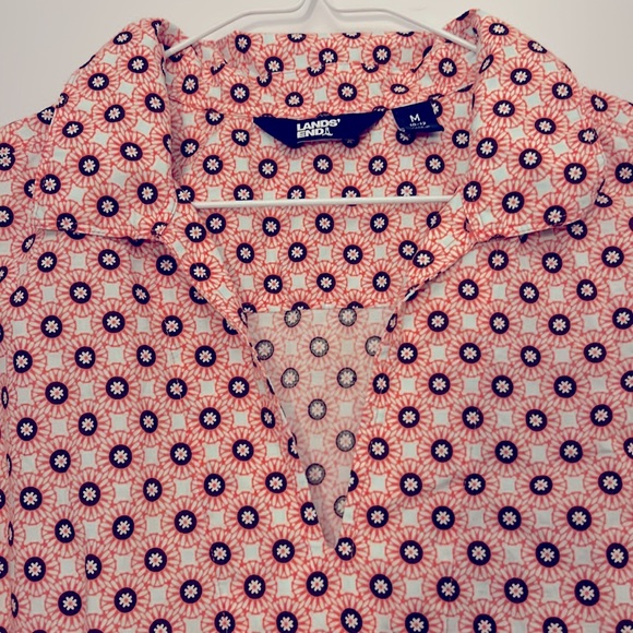 Land’s End Size M Sundress Coral, Blue & Brown With Collar Tank Top Women’s - Picture 4 of 6